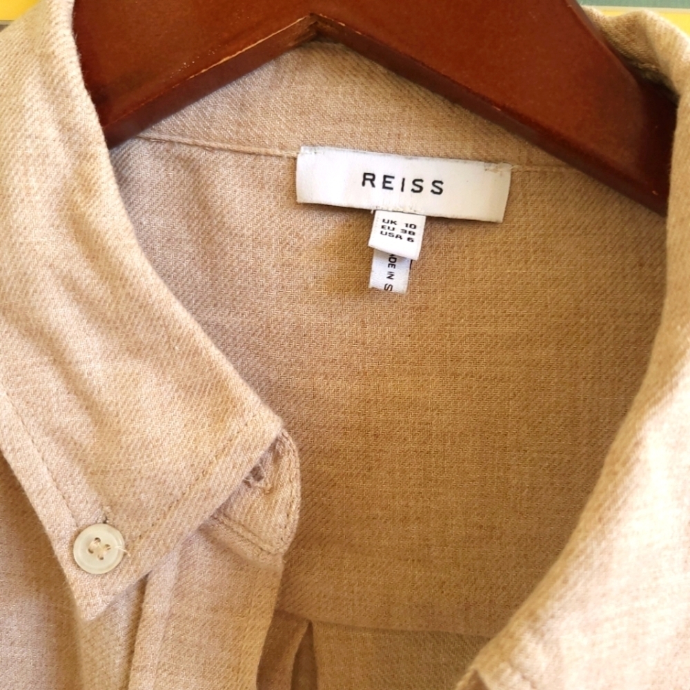 Reiss Arlo Beige Textured button up Shirt - Picture 7 of 7
